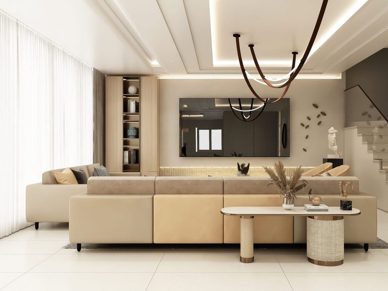 Warm minimalist landed-home interior by Habit Interiors.